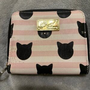Luv Betsey Johnson Pink Cat Striped Zip wristlet/wallet coin purse